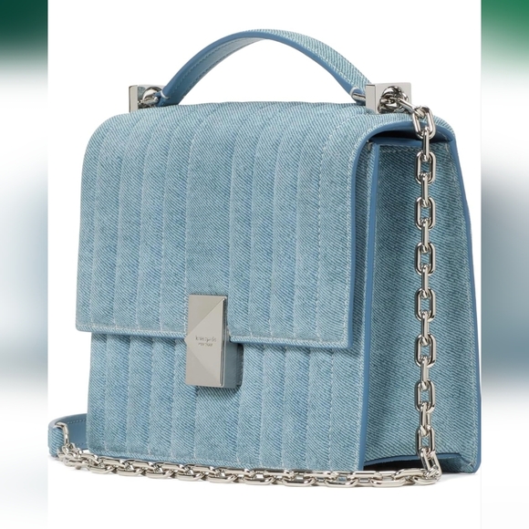 Kate Spade NY Deco Denim/ Leather Flap Chain Crossbody NWT w/ Dust Bag - Picture 4 of 16